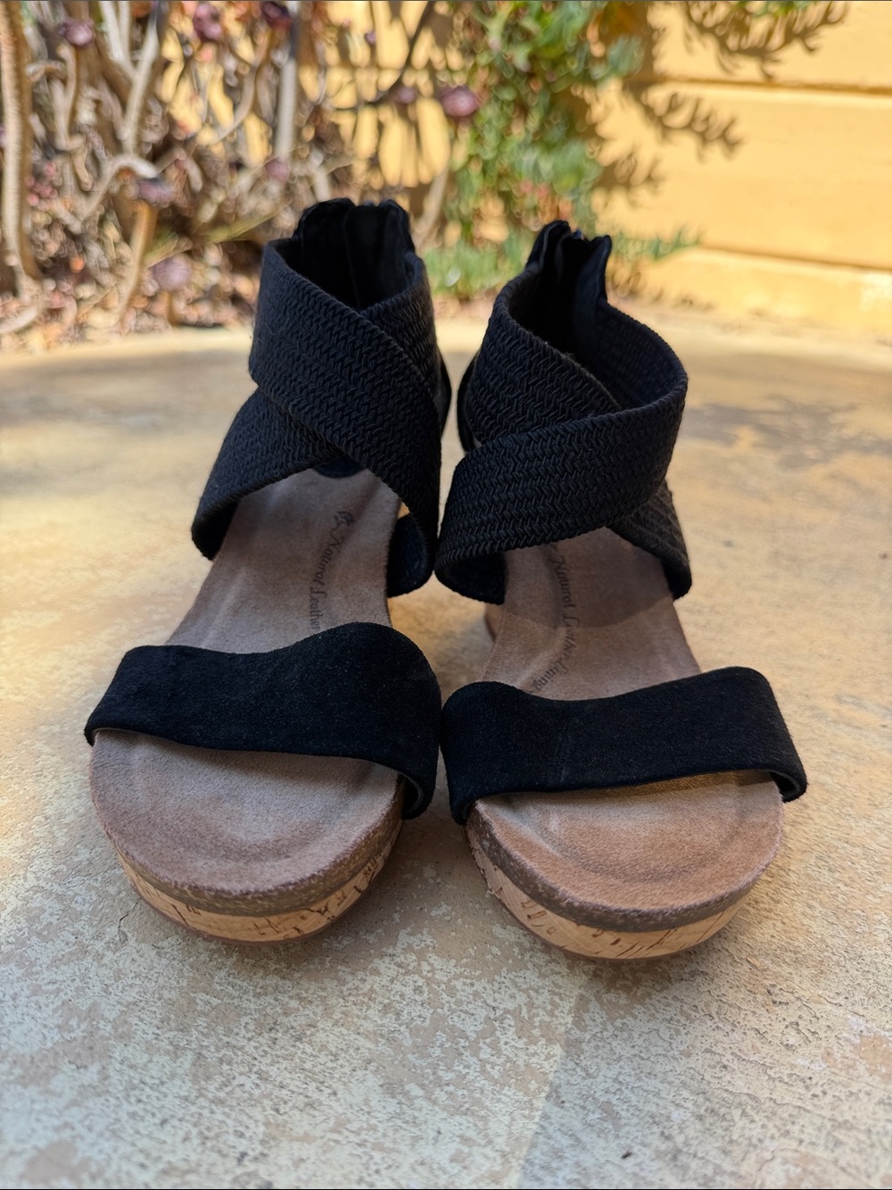 Sofft Black Crisscross Elastic Wedge Sandals
